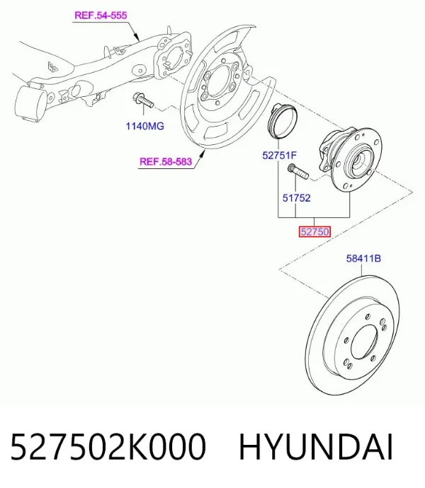 Cubo de rueda trasero 527502K000 Hyundai/Kia