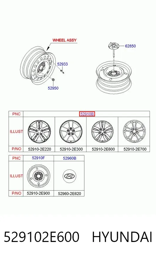 Llantas 529102E600 Hyundai/Kia