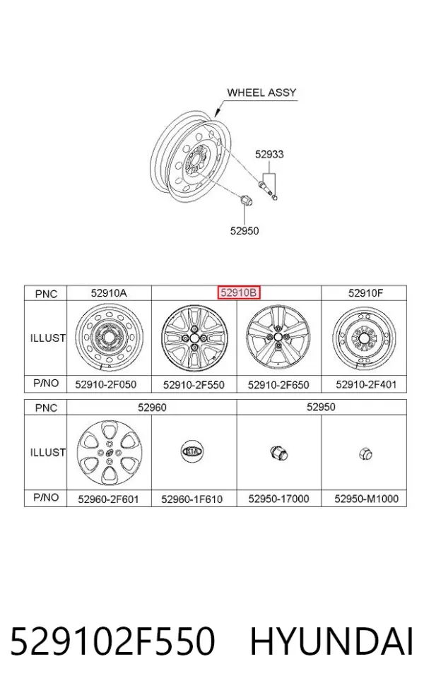 Llantas 529102F550 Hyundai/Kia