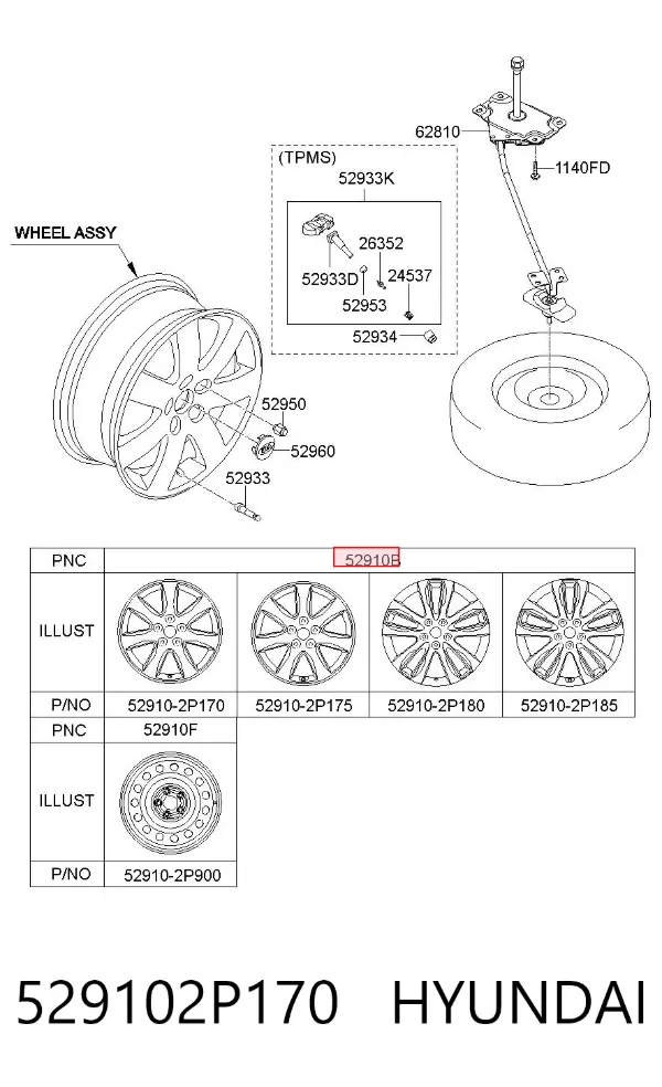 Llantas 529102P170 Hyundai/Kia