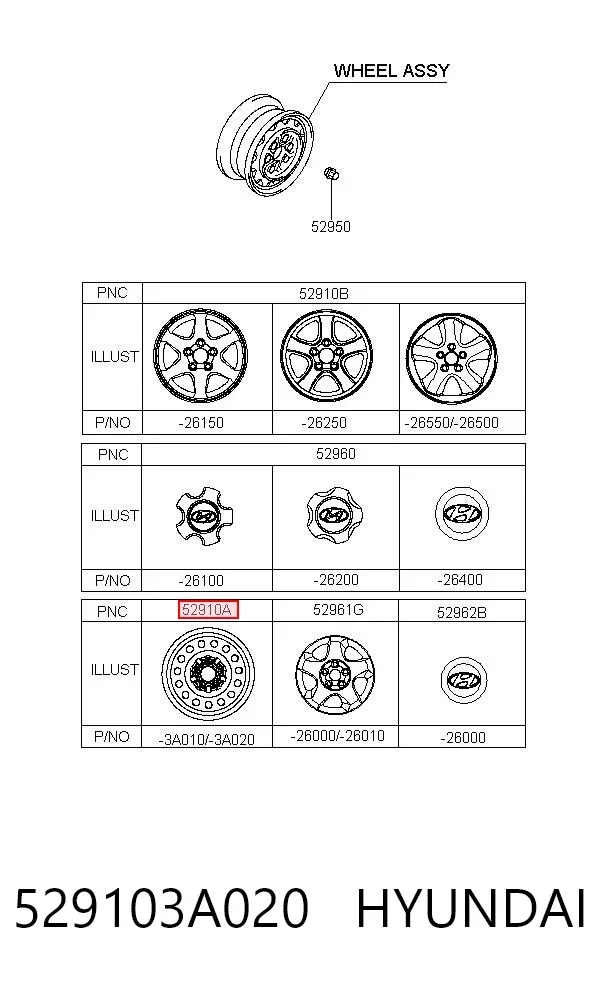 Llantas de acero (Estampado) 529103A020 Hyundai/Kia