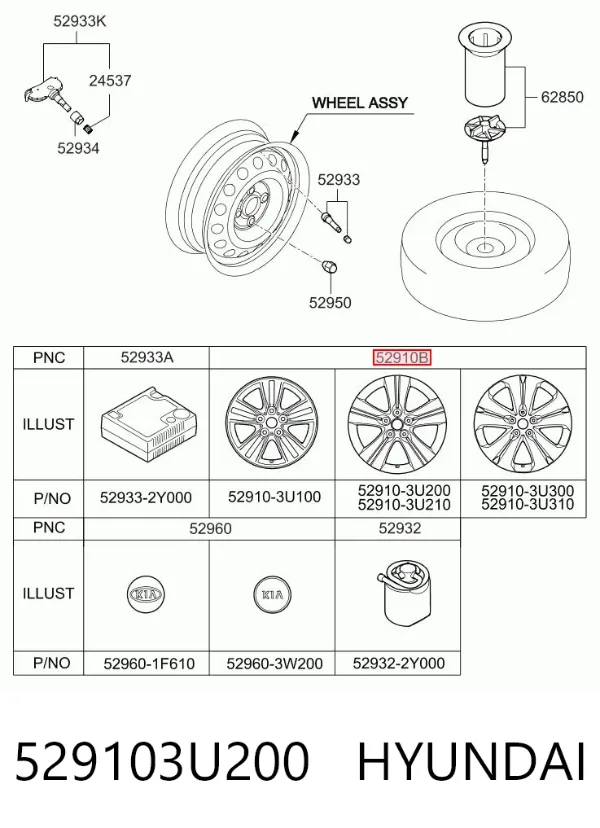 Llantas 529103U200 Hyundai/Kia