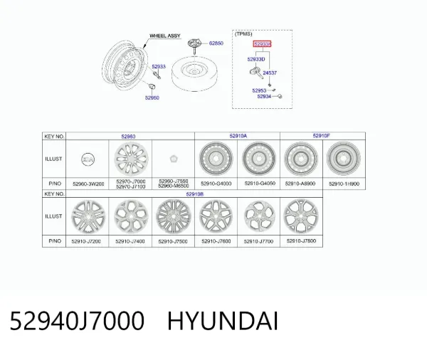 Sensor de presión de neumáticos 52940J7000 Hyundai/Kia