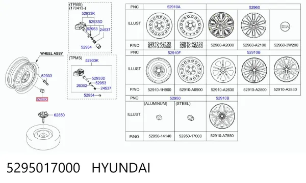 Tuercas de rueda 5295017000 Hyundai/Kia