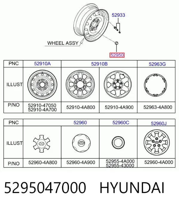 Tuercas de rueda 5295047000 Hyundai/Kia