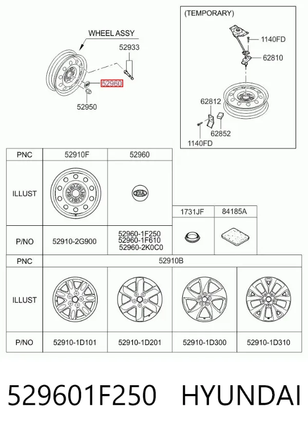 Tapacubos 529601F250 Hyundai/Kia