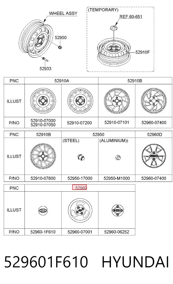 Tapacubos 529601F610 Hyundai/Kia