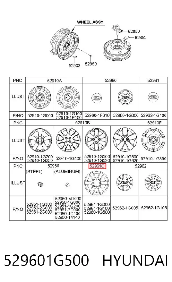 Tapacubos 529601G500 Hyundai/Kia