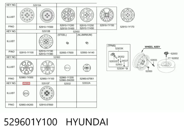 Tapacubos 529601Y100 Hyundai/Kia