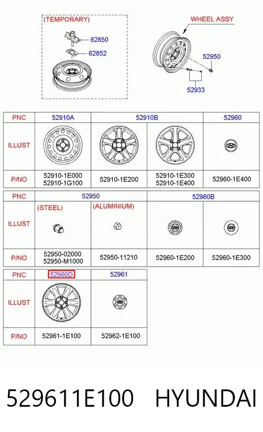 Tapacubos 529611E100 Hyundai/Kia