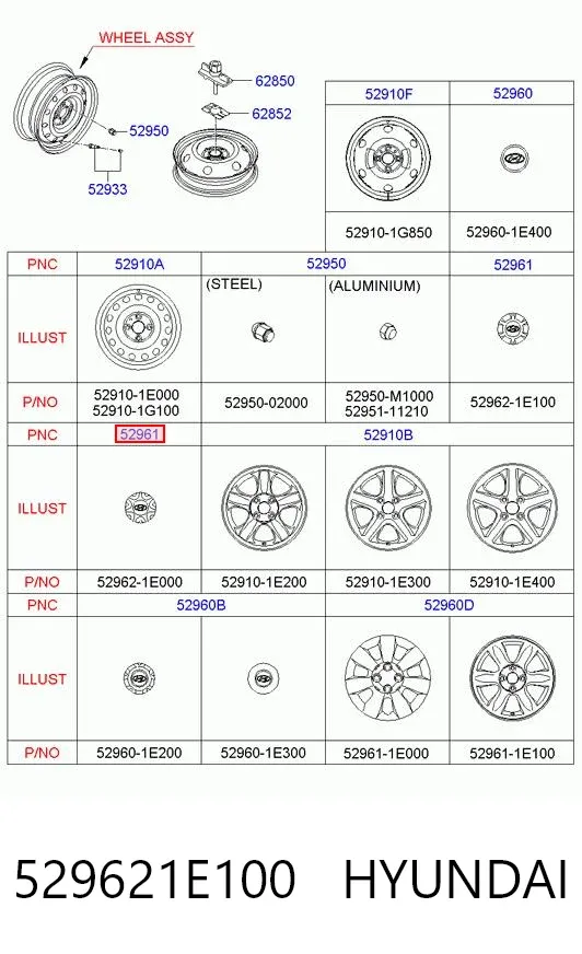 Tapacubos 529621E100 Hyundai/Kia
