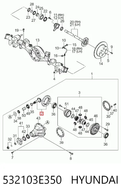Corona y piñón del diferencial trasero HYUNDAI 532103E350