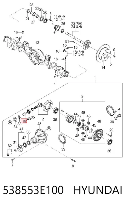 Casquillo separador del piñón trasero del eje trasero HYUNDAI 538553E100