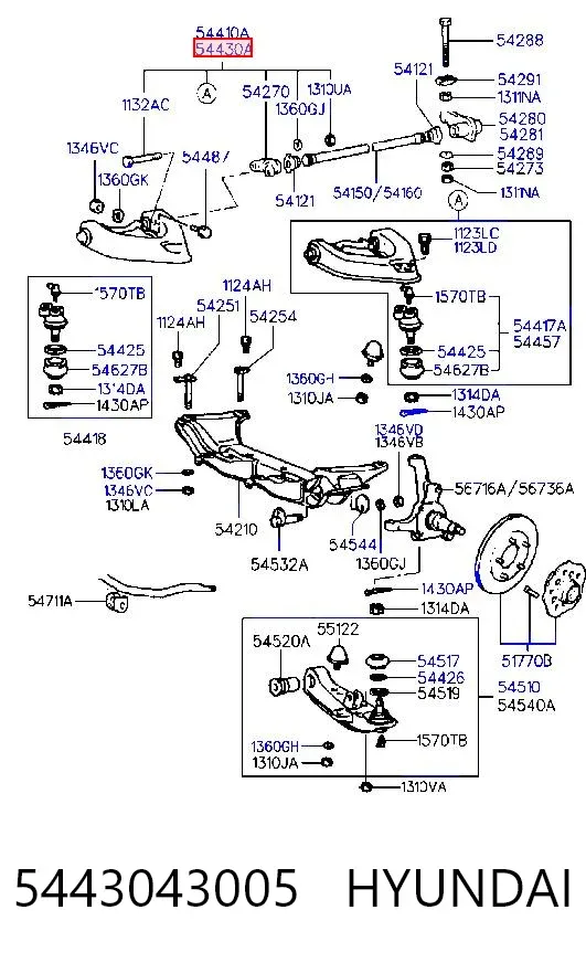 Brazo superior derecho de la suspensión delantera 5443043005 Hyundai/Kia
