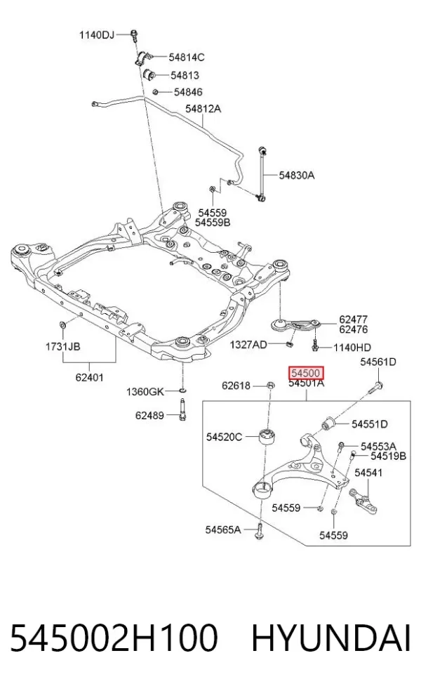 Brazo inferior izquierdo de la suspensión delantera 545002H100 Hyundai/Kia