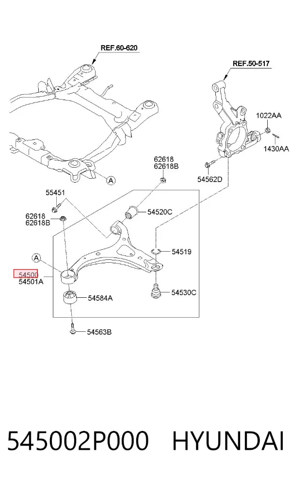 Brazo inferior izquierdo de la suspensión delantera 545002P000 Hyundai/Kia