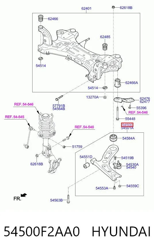 Brazo inferior izquierdo de la suspensión delantera 54500F2AA0 Hyundai/Kia