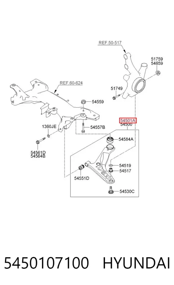 Brazo inferior derecho de la suspensión delantera 5450107100 Hyundai/Kia