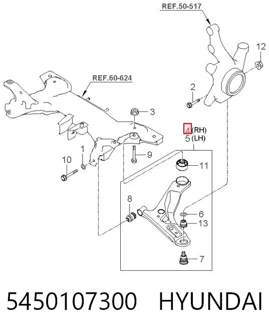 Brazo inferior derecho de la suspensión delantera 5450107300 Hyundai/Kia