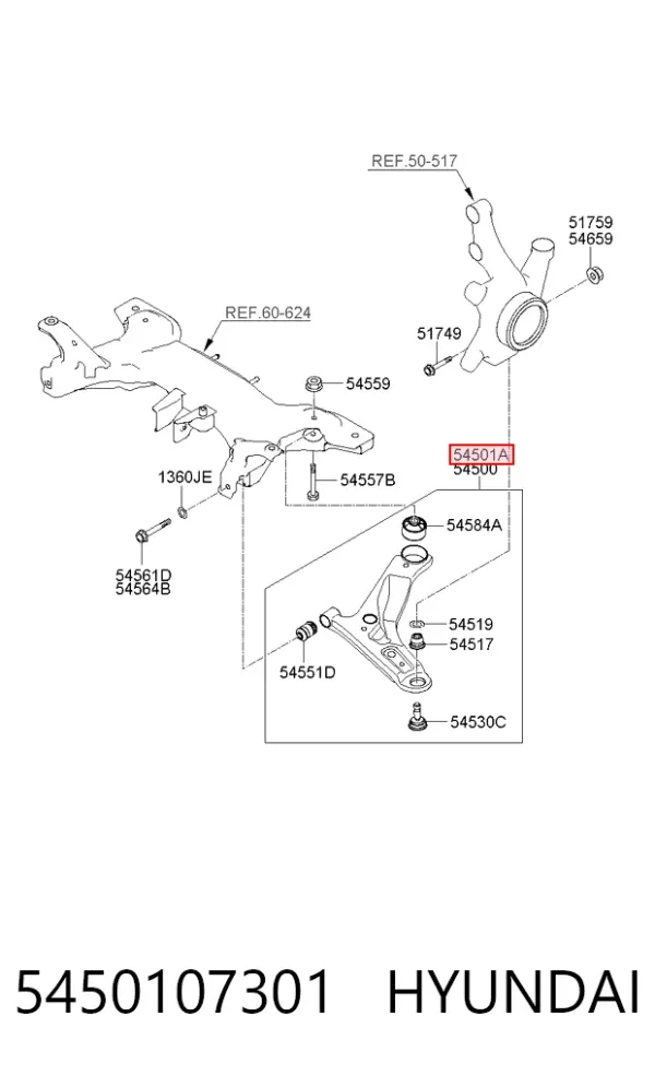 Brazo inferior derecho de la suspensión delantera 5450107301 Hyundai/Kia