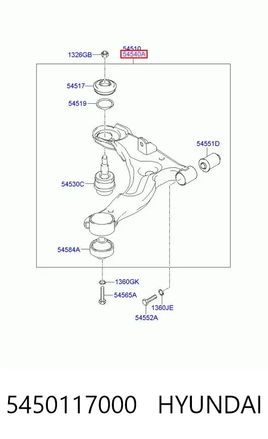 Brazo inferior derecho de la suspensión delantera 5450117000 Hyundai/Kia
