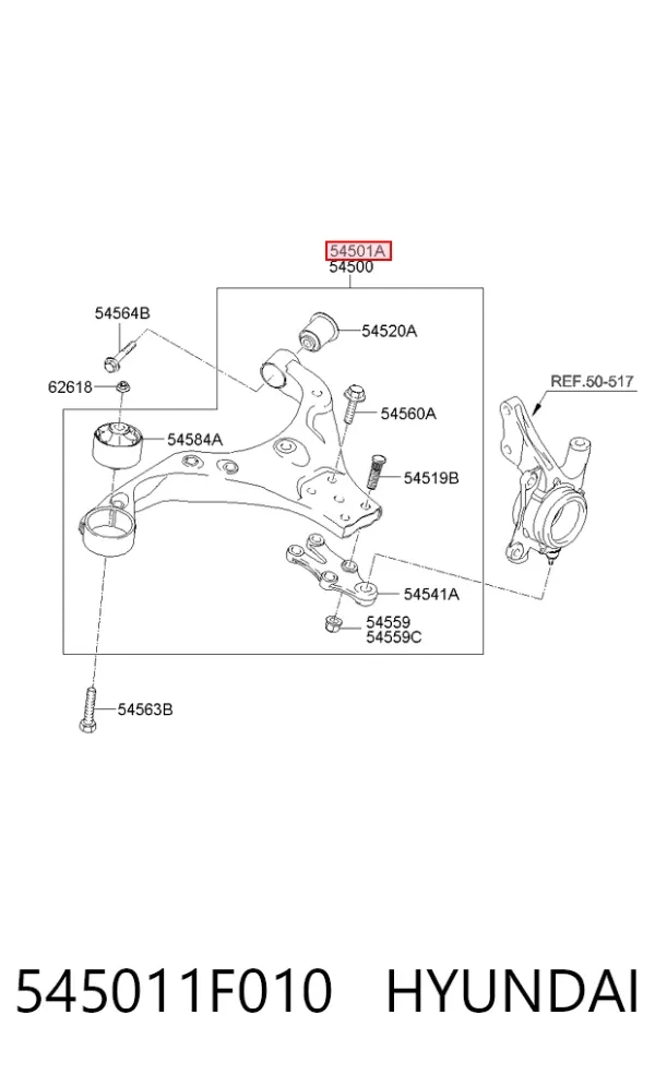 Brazo inferior derecho de la suspensión delantera 545011F010 Hyundai/Kia