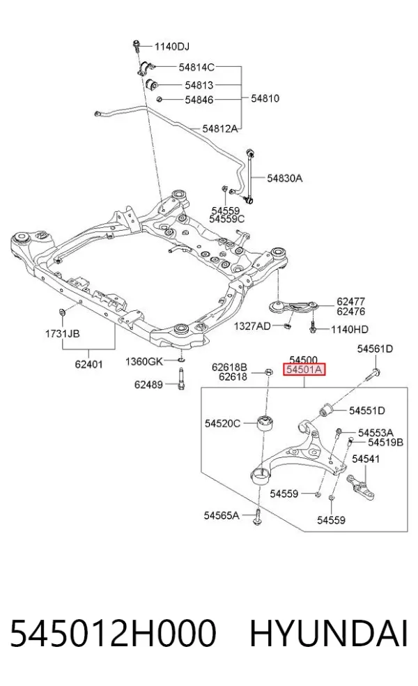 Brazo inferior derecho de la suspensión delantera 545012H000 Hyundai/Kia