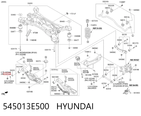 Tuerca del perno de fijación del brazo delantero inferior 545013E500 Hyundai/Kia