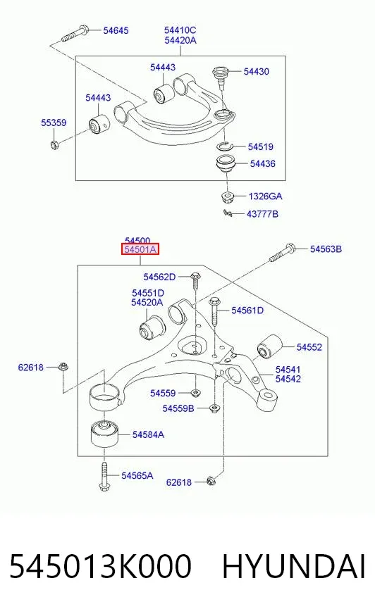Brazo inferior derecho de la suspensión delantera 545013K000 Hyundai/Kia