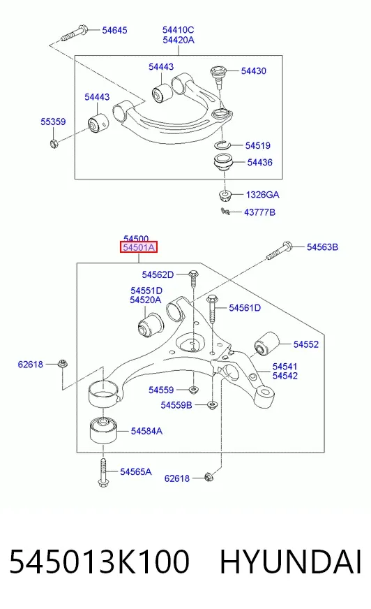 Brazo inferior derecho de la suspensión delantera 545013K100 Hyundai/Kia