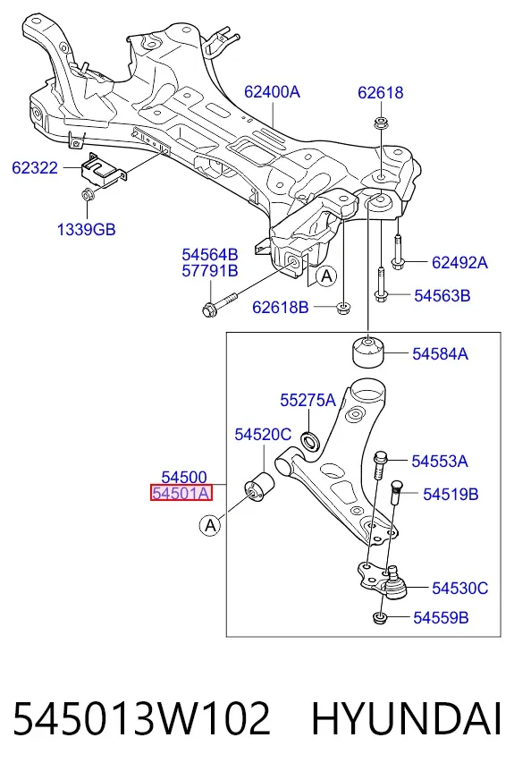 Brazo inferior derecho de la suspensión delantera 545013W102 Hyundai/Kia