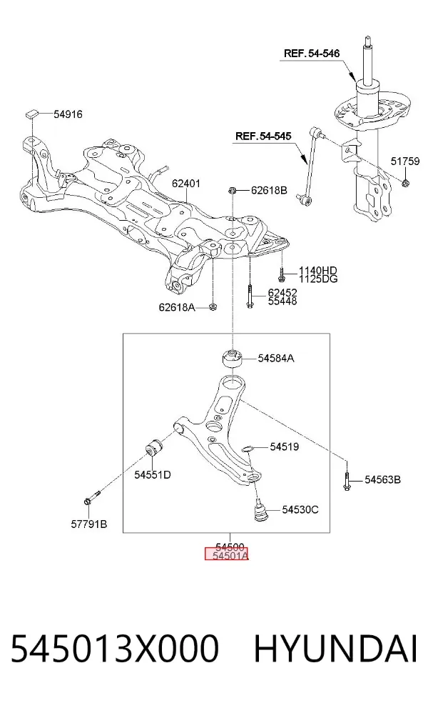Brazo inferior derecho de la suspensión delantera 545013X000 Hyundai/Kia