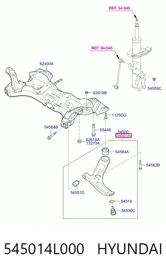 Brazo inferior derecho de la suspensión delantera 545014L000 Hyundai/Kia