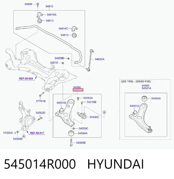Brazo inferior izquierdo de la suspensión delantera 545014R000 Hyundai/Kia