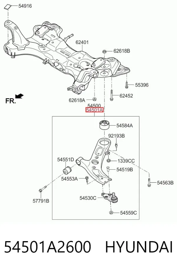 Brazo inferior derecho de la suspensión delantera 54501A2600 Hyundai/Kia