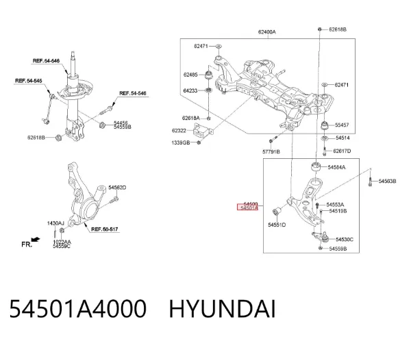 Brazo inferior derecho de la suspensión delantera 54501A4000 Hyundai/Kia