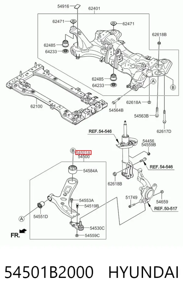 Brazo inferior derecho de la suspensión delantera 54501B2000 Hyundai/Kia