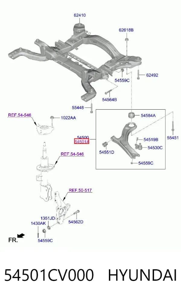 Brazo inferior derecho de la suspensión delantera 54501CV000 Hyundai/Kia