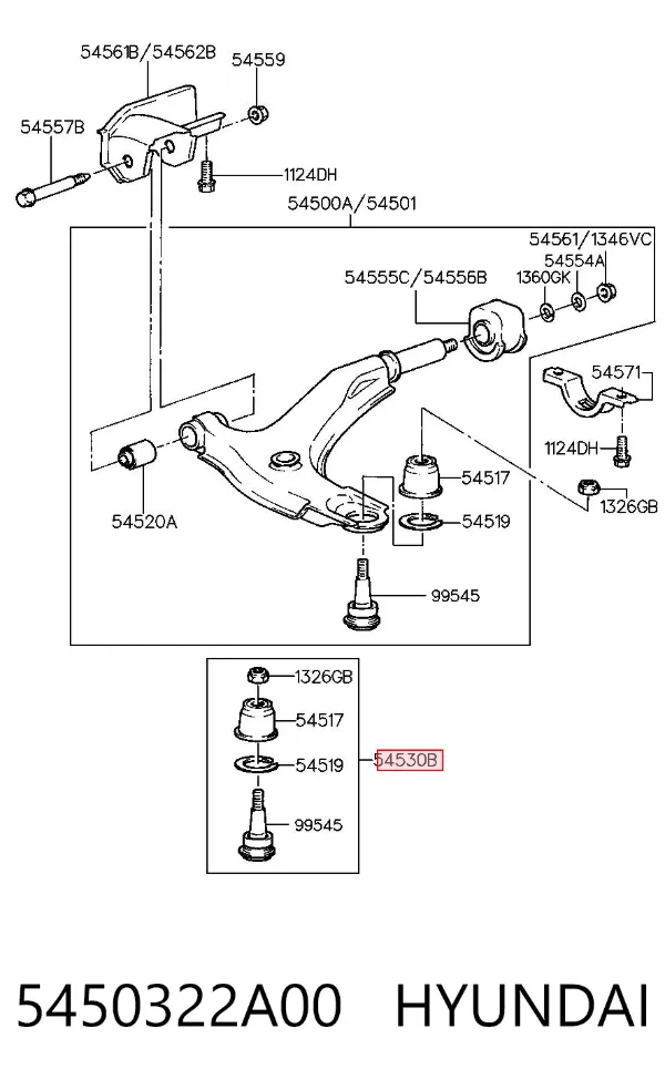 Rótula inferior de suspensión 5450322A00 Hyundai/Kia