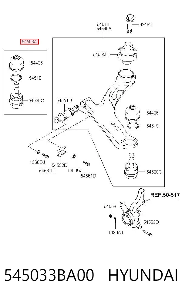 Rótula inferior de suspensión 545033BA00 Hyundai/Kia