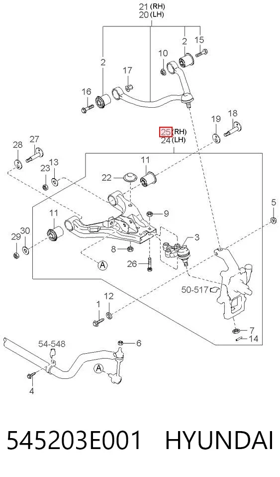 Brazo inferior derecho de la suspensión delantera 545203E001 Hyundai/Kia