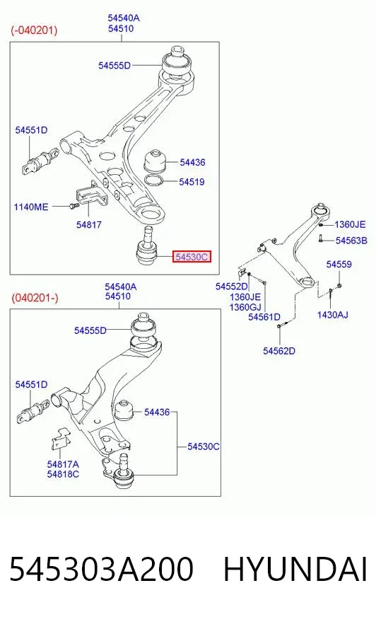 Rótula inferior de suspensión 545303A200 Hyundai/Kia