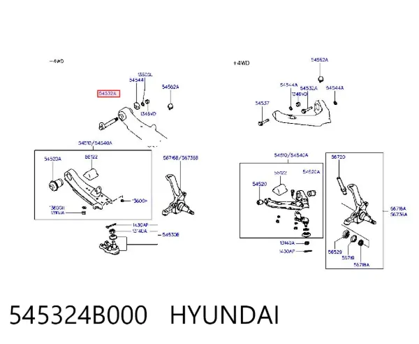 Perno de fijación del brazo inferior delantero 545324B000 Hyundai/Kia