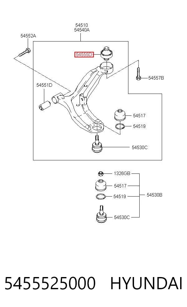 Silentblock del brazo de suspensión 5455525000 Hyundai/Kia