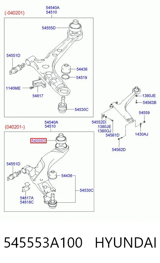 Silentblock del brazo de suspensión 545553A100 Hyundai/Kia