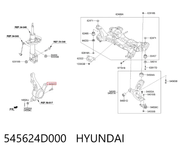 Tornillo de fijación de la rótula de suspensión delantera al muñón 545624D000 Hyundai/Kia