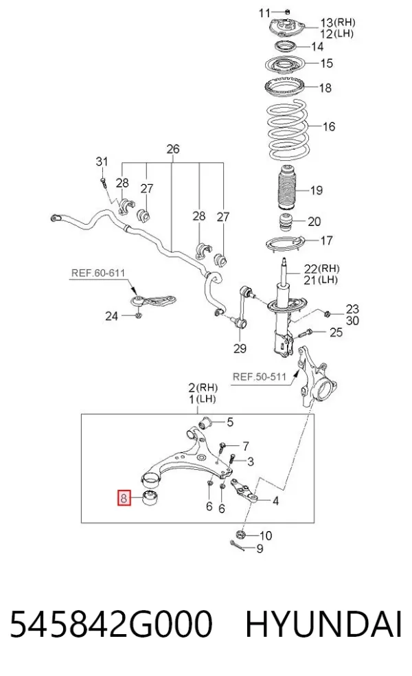 Silentblock del brazo de suspensión 545842G000 Hyundai/Kia
