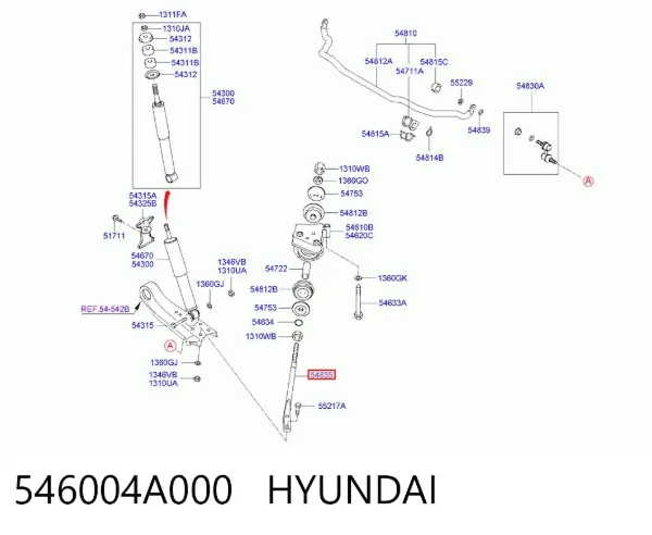 Barra reactiva delantera/inferior 546004A000 Hyundai/Kia