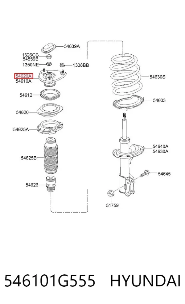 Soporte del amortiguador delantero derecho 546101G555 Hyundai/Kia