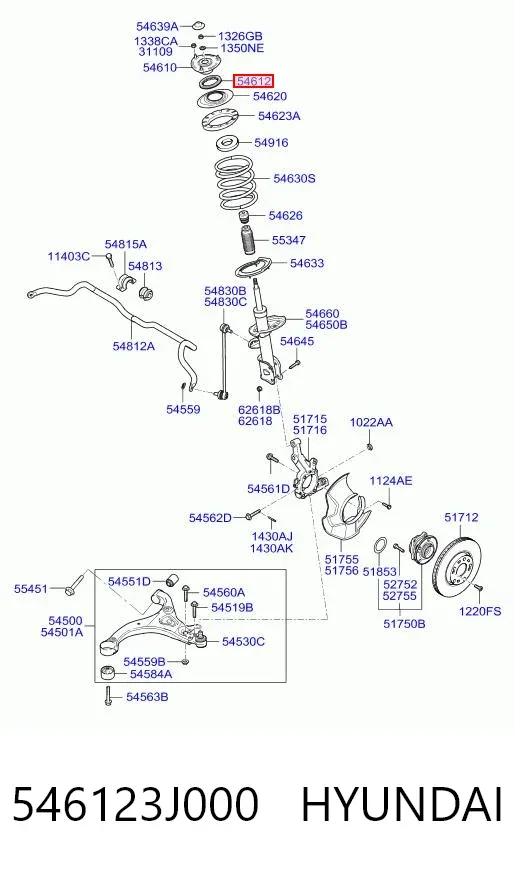 Rodamiento de soporte del amortiguador delantero 546123J000 Hyundai/Kia